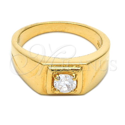 Oro Laminado Mens Ring, Gold Filled Style Solitaire Design, with White Cubic Zirconia, Polished, Golden Finish, 5.175.029.06 (Size 6)