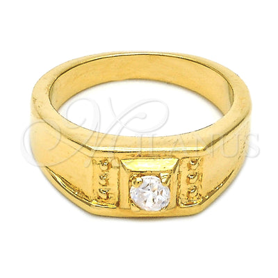 Oro Laminado Mens Ring, Gold Filled Style Solitaire Design, with White Cubic Zirconia, Diamond Cutting Finish for wholesale, main product view