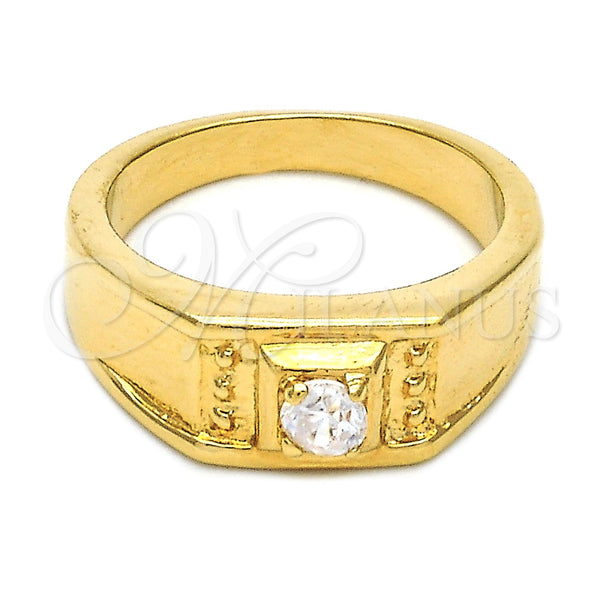 Oro Laminado Mens Ring, Gold Filled Style Solitaire Design, with White Cubic Zirconia, Diamond Cutting Finish, Golden Finish, 5.175.022.05 (Size 5)