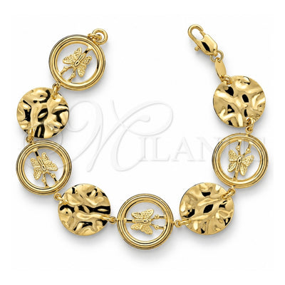 Oro Laminado Fancy Bracelet, Gold Filled Style Butterfly Design, Diamond Cutting Finish, Golden Finish, 5.224.005 (17 MM Thickness, 7 Inches Length)