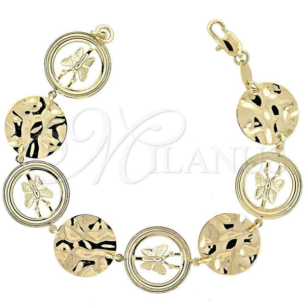 Oro Laminado Fancy Bracelet, Gold Filled Style Butterfly Design, Diamond Cutting Finish, Golden Finish, 5.224.005 (17 MM Thickness, 7 Inches Length)