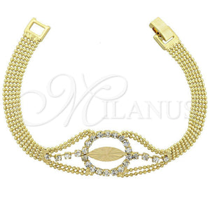 Oro Laminado Fancy Bracelet, Gold Filled Style Leaf Design, with White Cubic Zirconia, Polished, Golden Finish, 5.024.001 (20 MM Thickness, 7 Inches Length)