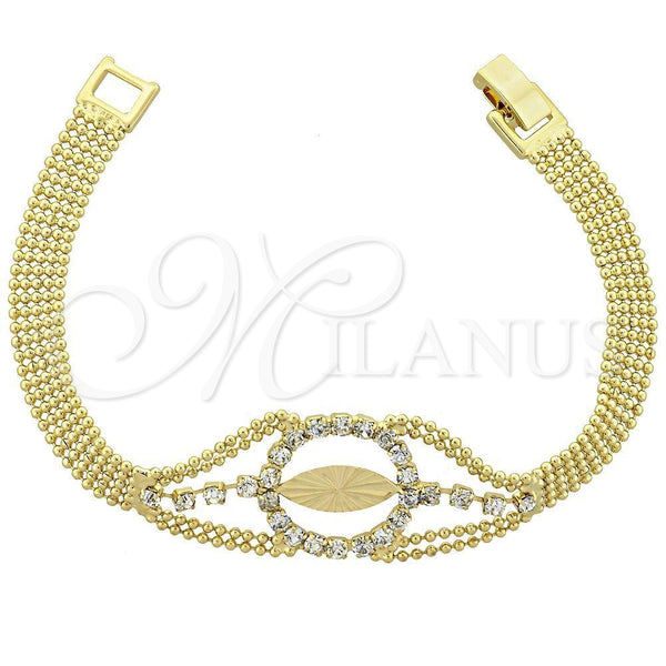 Oro Laminado Fancy Bracelet, Gold Filled Style Leaf Design, with White Cubic Zirconia, Polished, Golden Finish for wholesale, main product view