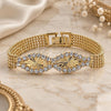 Oro Laminado Fancy Bracelet, Gold Filled Style with White Cubic Zirconia, Diamond Cutting Finish, Golden Finish, 5.024.009 (12 MM Thickness, 7 Inches Length)