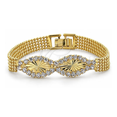 Oro Laminado Fancy Bracelet, Gold Filled Style with White Cubic Zirconia, Diamond Cutting Finish, Golden Finish, 5.024.009 (12 MM Thickness, 7 Inches Length)