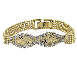 Oro Laminado Fancy Bracelet, Gold Filled Style with White Cubic Zirconia, Diamond Cutting Finish, Golden Finish, 5.024.009 (12 MM Thickness, 7 Inches Length)