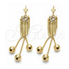 Oro Laminado Long Earring, Gold Filled Style Ball Design, with White Cubic Zirconia, Polished, Golden Finish, 02.63.1284