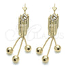 Oro Laminado Long Earring, Gold Filled Style Ball Design, with White Cubic Zirconia, Polished, Golden Finish, 02.63.1284