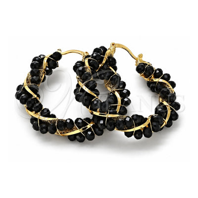 Oro Laminado Medium Hoop, Gold Filled Style Twist Design, with Black Crystal, Polished, Golden Finish, 5.141.011.45