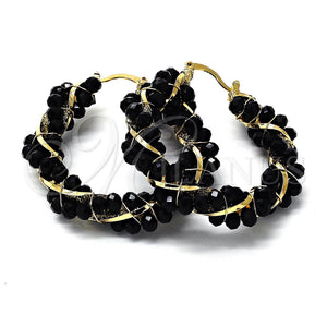 Oro Laminado Medium Hoop, Gold Filled Style Twist Design, with Black Crystal, Polished, Golden Finish, 5.141.011.45
