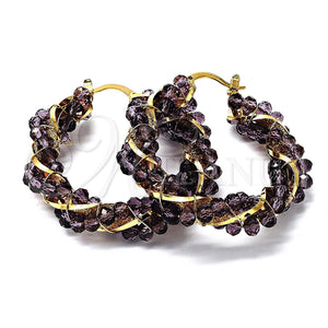 Oro Laminado Medium Hoop, Gold Filled Style Twist Design, with Brown Crystal, Polished, Golden Finish, 5.141.010.45