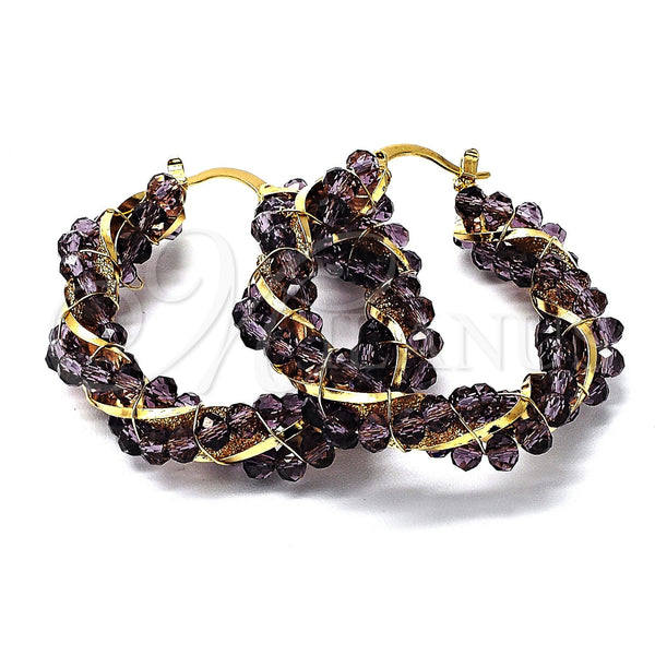 Oro Laminado Medium Hoop, Gold Filled Style Twist Design, with Brown Crystal, Polished, Golden Finish, 5.141.010.45