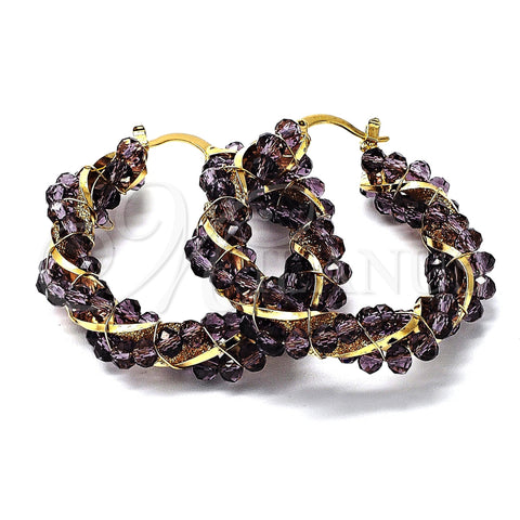 Oro Laminado Medium Hoop, Gold Filled Style Twist Design, with Brown Crystal, Polished, Golden Finish, 5.141.010.45