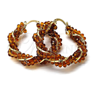 Oro Laminado Medium Hoop, Gold Filled Style Twist Design, with Coffee Crystal, Polished, Golden Finish, 5.141.009.45