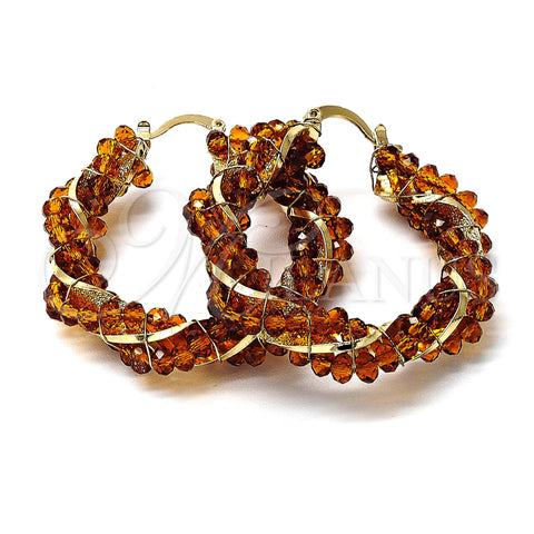 Oro Laminado Medium Hoop, Gold Filled Style Twist Design, with Coffee Crystal, Polished, Golden Finish, 5.141.009.45