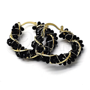 Oro Laminado Small Hoop, Gold Filled Style Twist Design, with Black Crystal, Polished, Golden Finish, 5.141.007.30