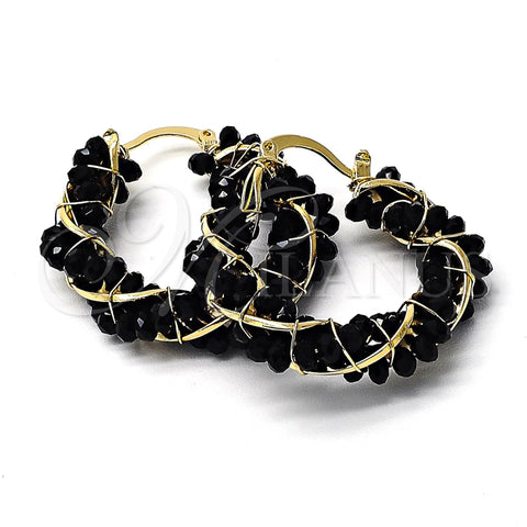 Oro Laminado Small Hoop, Gold Filled Style Twist Design, with Black Crystal, Polished, Golden Finish, 5.141.007.30