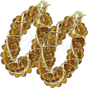 Oro Laminado Small Hoop, Gold Filled Style Twist Design, with Coffee Crystal, Polished, Golden Finish, 5.141.005.30