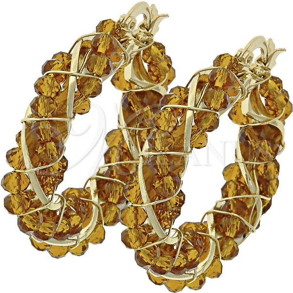 Oro Laminado Small Hoop, Gold Filled Style Twist Design, with Coffee Crystal, Polished, Golden Finish, 5.141.005.30