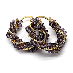 Oro Laminado Small Hoop, Gold Filled Style Twist Design, with Brown Crystal, Polished, Golden Finish, 5.141.006.30