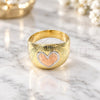 Oro Laminado Elegant Ring, Gold Filled Style Heart and Love Design, Diamond Cutting Finish, Two Tone, 01.21.0026.07 (Size 7)