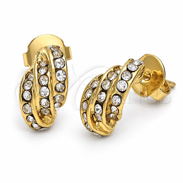 Oro Laminado Stud Earring, Gold Filled Style with White Crystal, Polished, Golden Finish, 5.127.006 *PROMO*