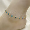 Oro Laminado Fancy Anklet, Gold Filled Style Evil Eye Design, Acqua Resin Finish, Golden Finish, 5.039.005.10 (07 MM Thickness, 10 Inches Length)