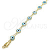 Oro Laminado Fancy Anklet, Gold Filled Style Evil Eye Design, Acqua Resin Finish, Golden Finish, 5.039.005.10 (07 MM Thickness, 10 Inches Length)