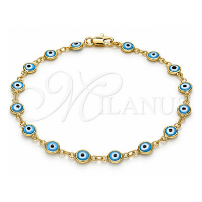 Oro Laminado Fancy Anklet, Gold Filled Style Evil Eye Design, Acqua Resin Finish, Golden Finish, 5.039.005.10 (07 MM Thickness, 10 Inches Length)