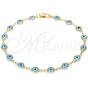Oro Laminado Fancy Anklet, Gold Filled Style Evil Eye Design, Acqua Resin Finish, Golden Finish, 5.039.005.10 (07 MM Thickness, 10 Inches Length)