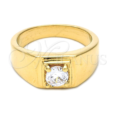 Oro Laminado Mens Ring, Gold Filled Style Solitaire Design, with White Cubic Zirconia, Polished, Golden Finish for wholesale, main product view