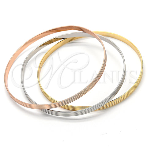 Oro Laminado Trio Bangle, Gold Filled Style Diamond Cutting Finish, Tricolor, 5.233.004 (04 MM Thickness, Size 6 (2.75 Diameter))