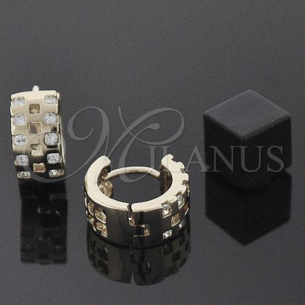 Oro Laminado Huggie Hoop, Gold Filled Style with White Cubic Zirconia, Polished, Golden Finish, 5.132.013