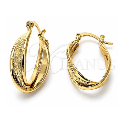 Oro Laminado Small Hoop, Gold Filled Style Twist Design, Diamond Cutting Finish, Golden Finish, 5.156.018