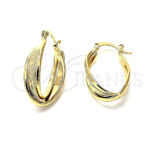 Oro Laminado Small Hoop, Gold Filled Style Twist Design, Diamond Cutting Finish, Golden Finish, 5.156.018