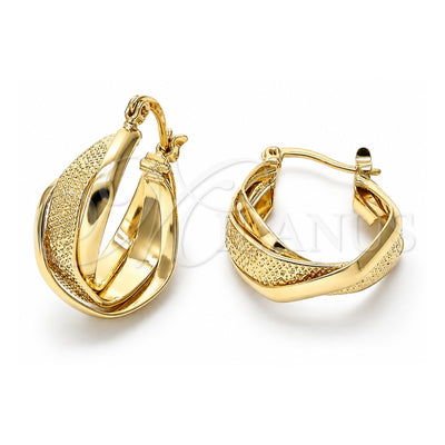 Oro Laminado Small Hoop, Gold Filled Style Twist and Flower Design, Diamond Cutting Finish, Golden Finish, 5.156.022