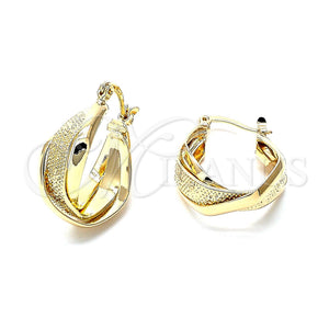 Oro Laminado Small Hoop, Gold Filled Style Twist and Flower Design, Diamond Cutting Finish, Golden Finish, 5.156.022