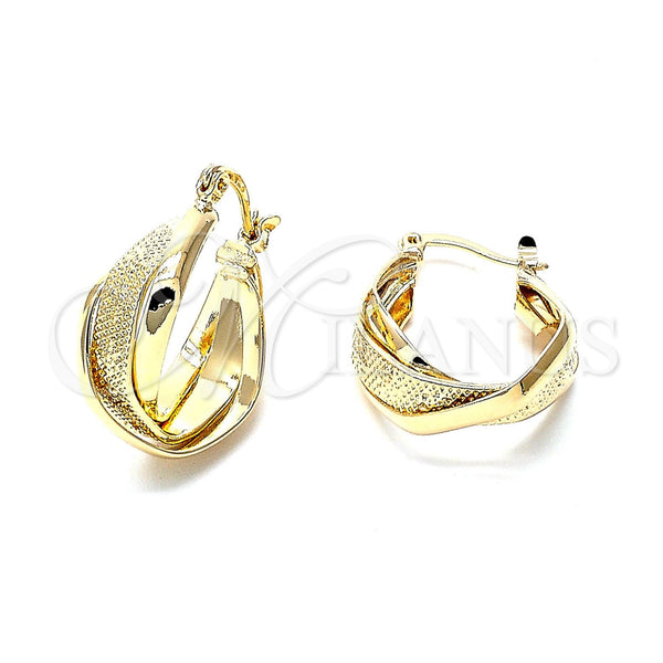 Oro Laminado Small Hoop, Gold Filled Style Twist and Flower Design, Diamond Cutting Finish, Golden Finish, 5.156.022