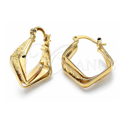 Oro Laminado Small Hoop, Gold Filled Style Twist and Spiral Design, Matte Finish, Golden Finish, 5.155.009