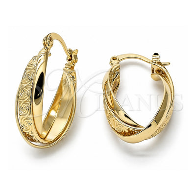 Oro Laminado Small Hoop, Gold Filled Style Twist and Spiral Design, Diamond Cutting Finish, Golden Finish, 5.155.029
