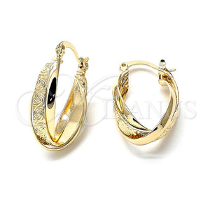Oro Laminado Small Hoop, Gold Filled Style Twist and Spiral Design, Diamond Cutting Finish, Golden Finish, 5.155.029