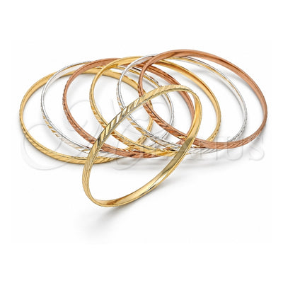 Gold Plated Semanario Bangle, Diamond Cutting Finish, Tricolor, 03.49.0004.05 (04 MM Thickness, Size 5 (2.50 Diameter))