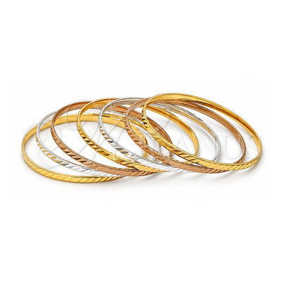 Gold Plated Semanario Bangle, Diamond Cutting Finish, Tricolor, 03.49.0004.06 (04 MM Thickness, Size 6 (2.75 Diameter))