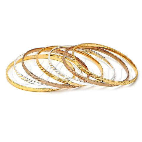 Gold Plated Semanario Bangle, Diamond Cutting Finish, Tricolor, 03.49.0004.06 (04 MM Thickness, Size 6 (2.75 Diameter))