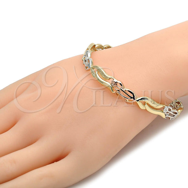 Oro Laminado Individual Bangle, Gold Filled Style Flower Design, Diamond Cutting Finish, Tricolor, 5.231.005.05 (08 MM Thickness, Size 5 (2.50 Diameter))