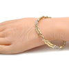 Oro Laminado Individual Bangle, Gold Filled Style Flower Design, Diamond Cutting Finish, Tricolor, 5.231.005.05 (08 MM Thickness, Size 5 (2.50 Diameter))