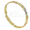 Oro Laminado Individual Bangle, Gold Filled Style Flower Design, Diamond Cutting Finish, Tricolor, 5.231.005.05 (08 MM Thickness, Size 5 (2.50 Diameter))