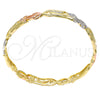 Oro Laminado Individual Bangle, Gold Filled Style Flower Design, Diamond Cutting Finish, Tricolor, 5.231.005.05 (08 MM Thickness, Size 5 (2.50 Diameter))
