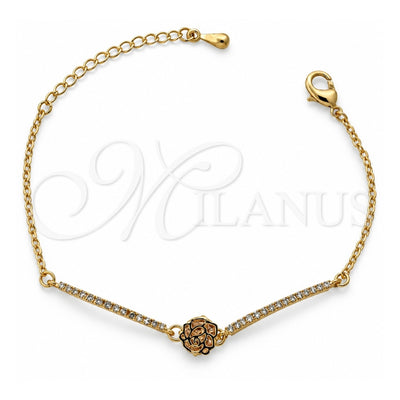 Oro Laminado Fancy Bracelet, Gold Filled Style Flower Design, with White Cubic Zirconia, Polished, Golden Finish, 03.171.0006 (03 MM Thickness, 7 Inches Length)
