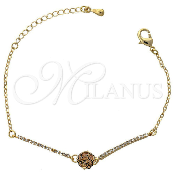 Oro Laminado Fancy Bracelet, Gold Filled Style Flower Design, with White Cubic Zirconia, Polished, Golden Finish, 03.171.0006 (03 MM Thickness, 7 Inches Length)